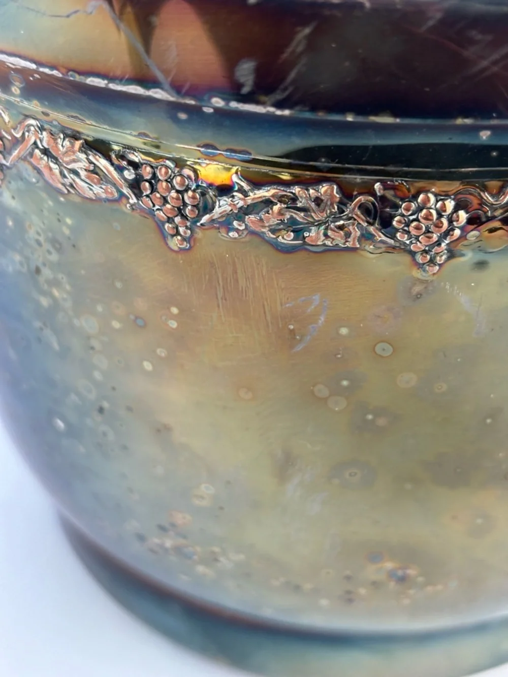 Vintage 1950’s Swing-top Ice Bucket-Silver on Copper/Grape & Leaf design
